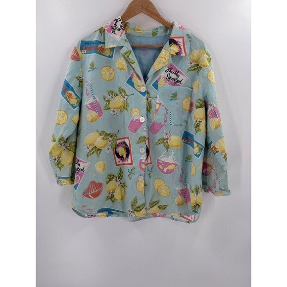 Nick & Nora Womens Multicolor Lemonade & Lemons Button Up Pajama Top Size LARGE - Picture 1 of 10